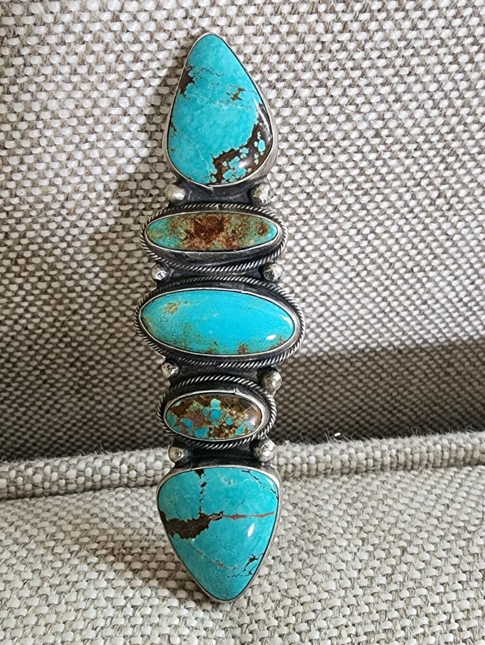 Massive Mine #8 Turquoise Climber Ring Navajo Made Size 9